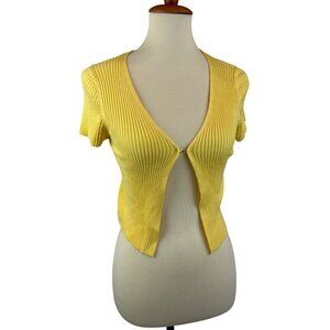 Rue21 Yellow Ribbed Knit Short Sleeve Cardigan Single Hook Eye Closure Size S
